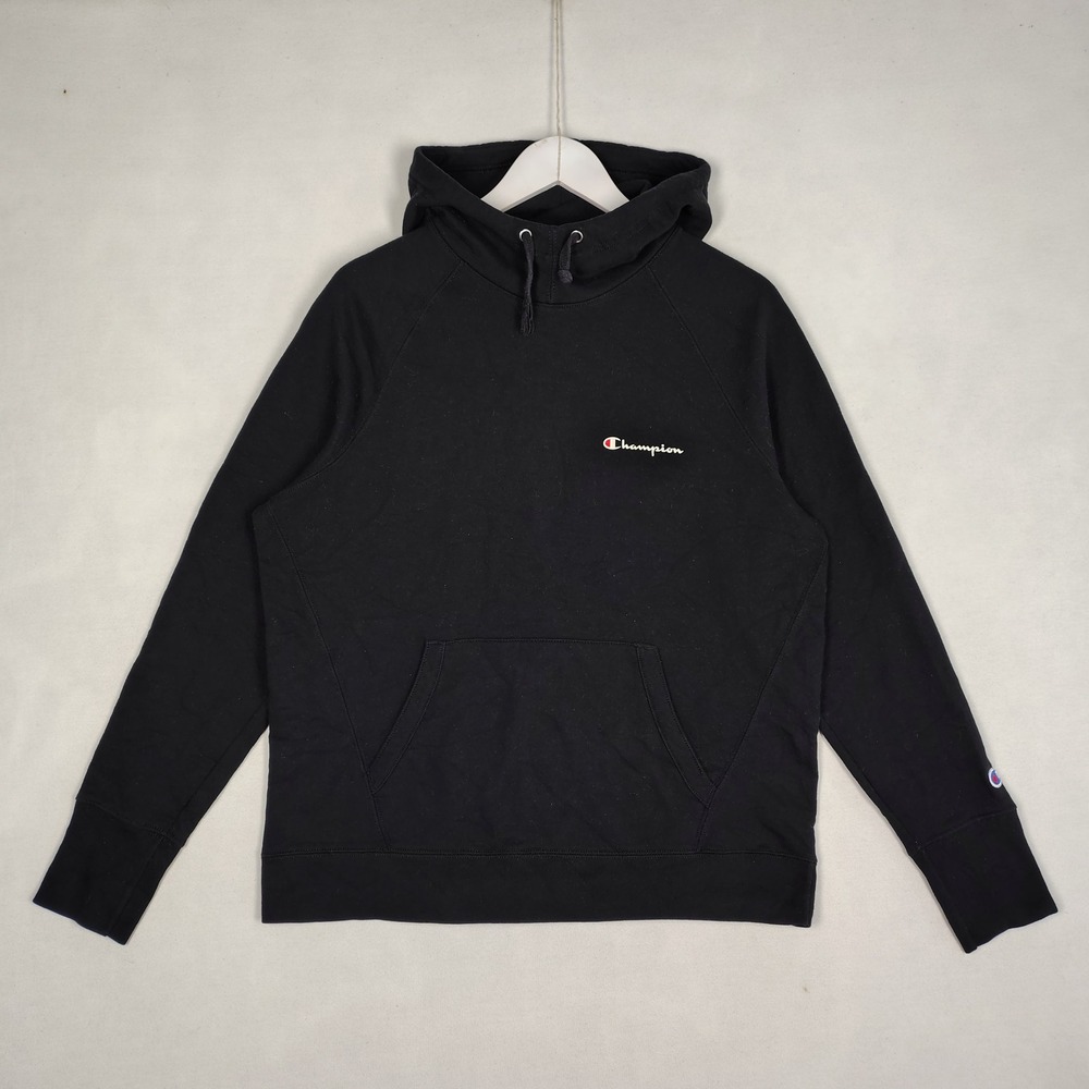 Champion Mens Black Script Logo Hoodie Raglan Fleece Sweatshirt GF934 Large
